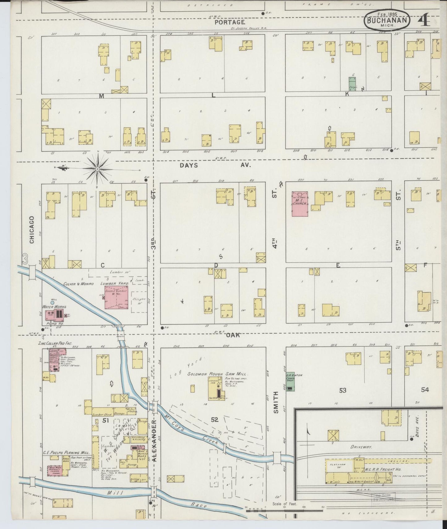 Sanborn Fire Insurance Map from Buchanan, Berrien County, Michigan (1895), Sheet #0004 - Complete Map Set gallery image, historic Sanborn map, vintage wall art, Michigan Michigan