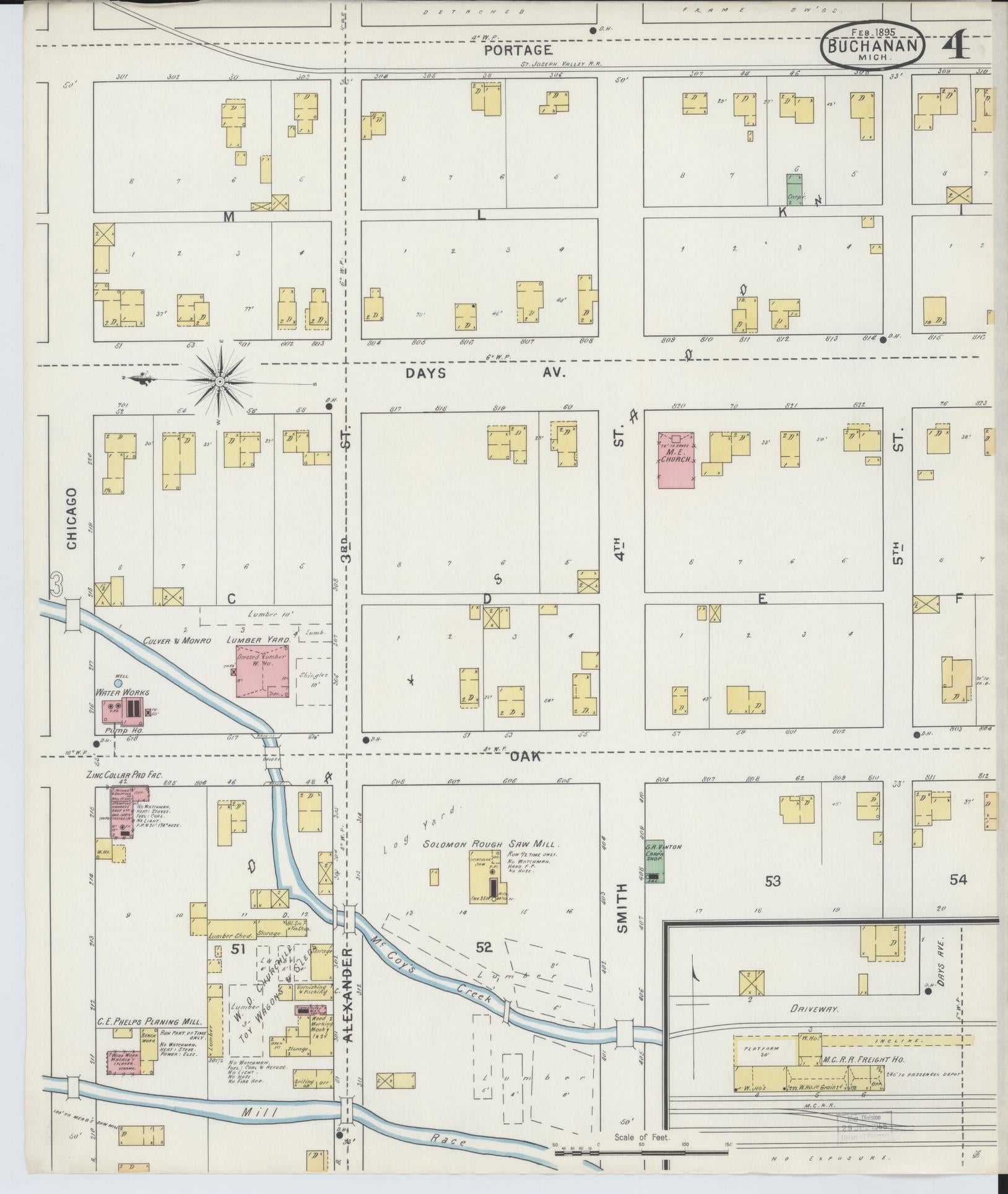 Sanborn Fire Insurance Map from Buchanan, Berrien County, Michigan (1895), Sheet #0004 - Complete Map Set gallery image, historic Sanborn map, vintage wall art, Michigan Michigan