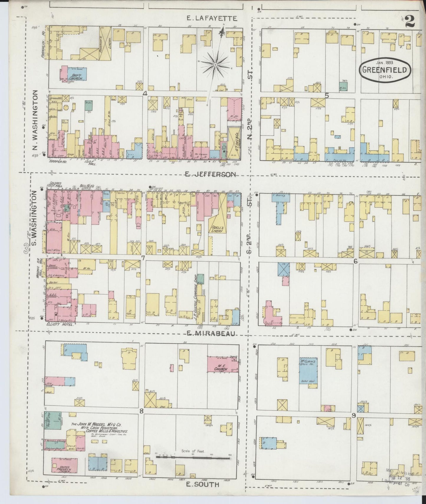 Sanborn Fire Insurance Map from Greenfield, Highland County, Ohio (1893), Sheet #0002 - Historic Sanborn Fire Insurance Map Print, vintage old map wall art, antique decor, genealogy gift, Ohio Ohio map