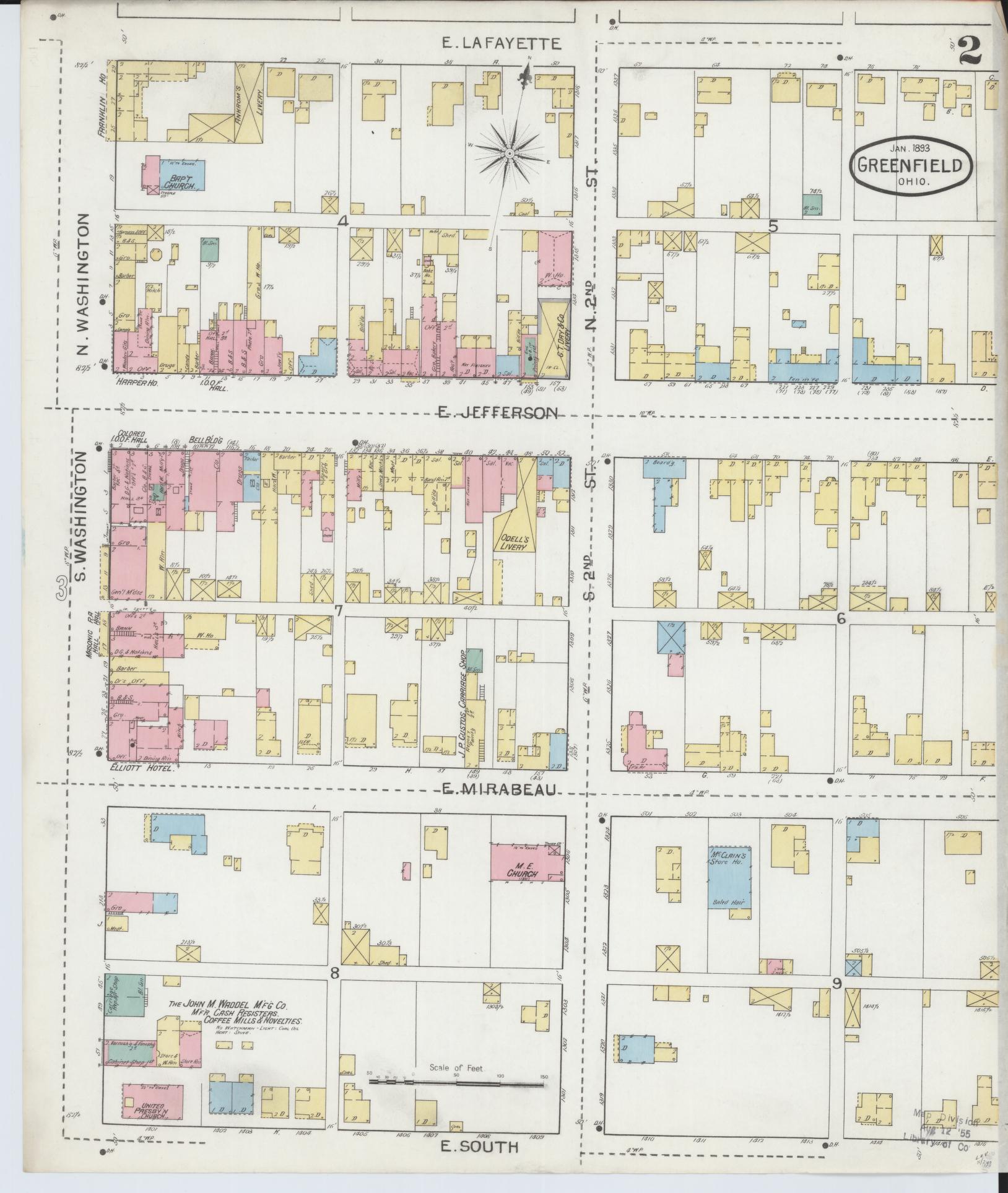 Sanborn Fire Insurance Map from Greenfield, Highland County, Ohio (1893), Sheet #0002 - Historic Sanborn Fire Insurance Map Print, vintage old map wall art, antique decor, genealogy gift, Ohio Ohio map