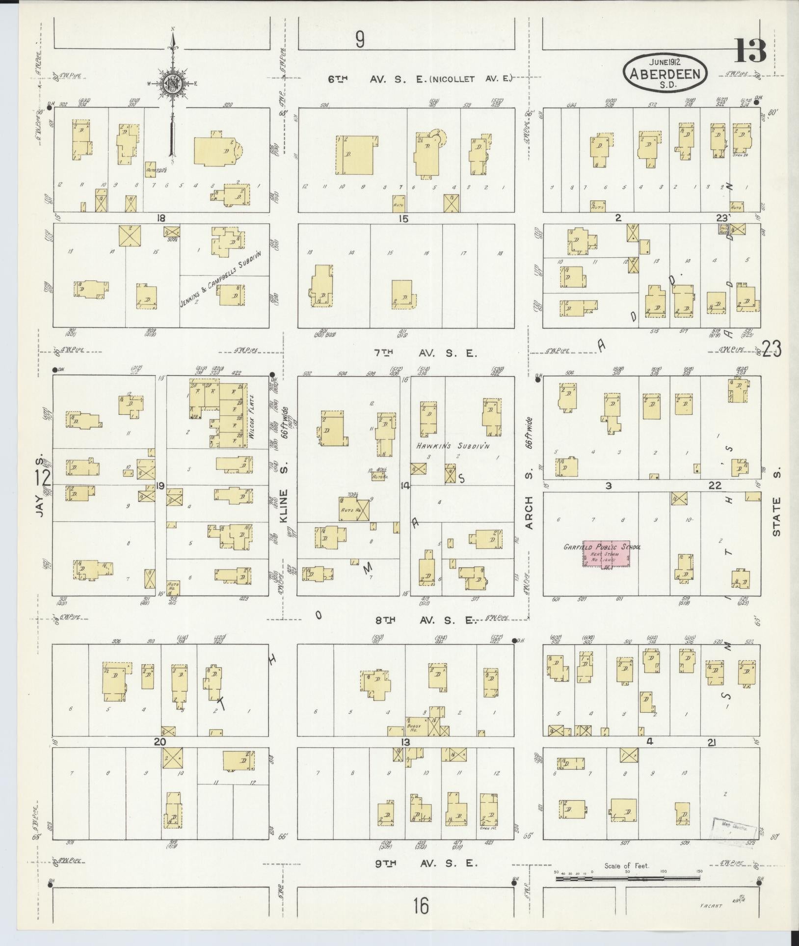 Sanborn Fire Insurance Map from Aberdeen, Brown County, South Dakota (1912), Sheet #0013 - Complete Map Set gallery image, historic Sanborn map, vintage wall art, South Dakota South Dakota
