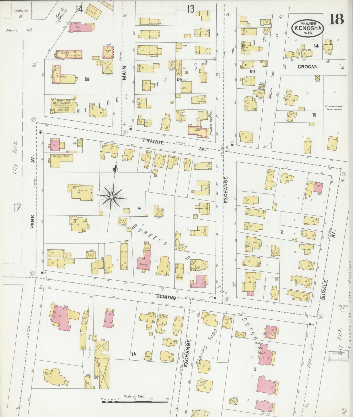 Sanborn Fire Insurance Map from Kenosha, Kenosha County, Wisconsin (1905), Sheet #0018 - Complete Map Set gallery image, historic Sanborn map, vintage wall art, Wisconsin Wisconsin