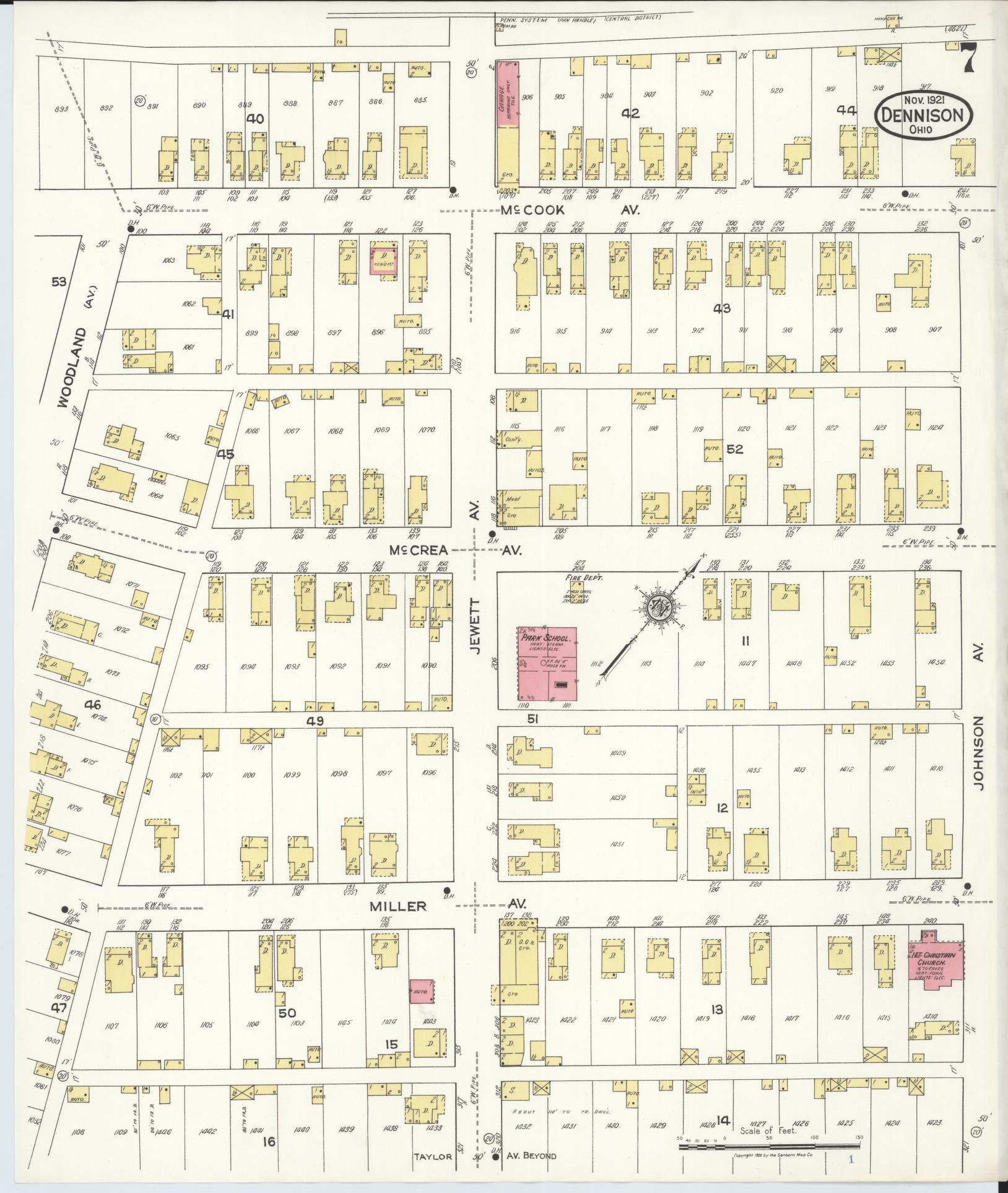 Sanborn Fire Insurance Map from Dennison, Tuscarawas County, Ohio (1921), Sheet #0007 - Complete Map Set gallery image, historic Sanborn map, vintage wall art, Ohio Ohio