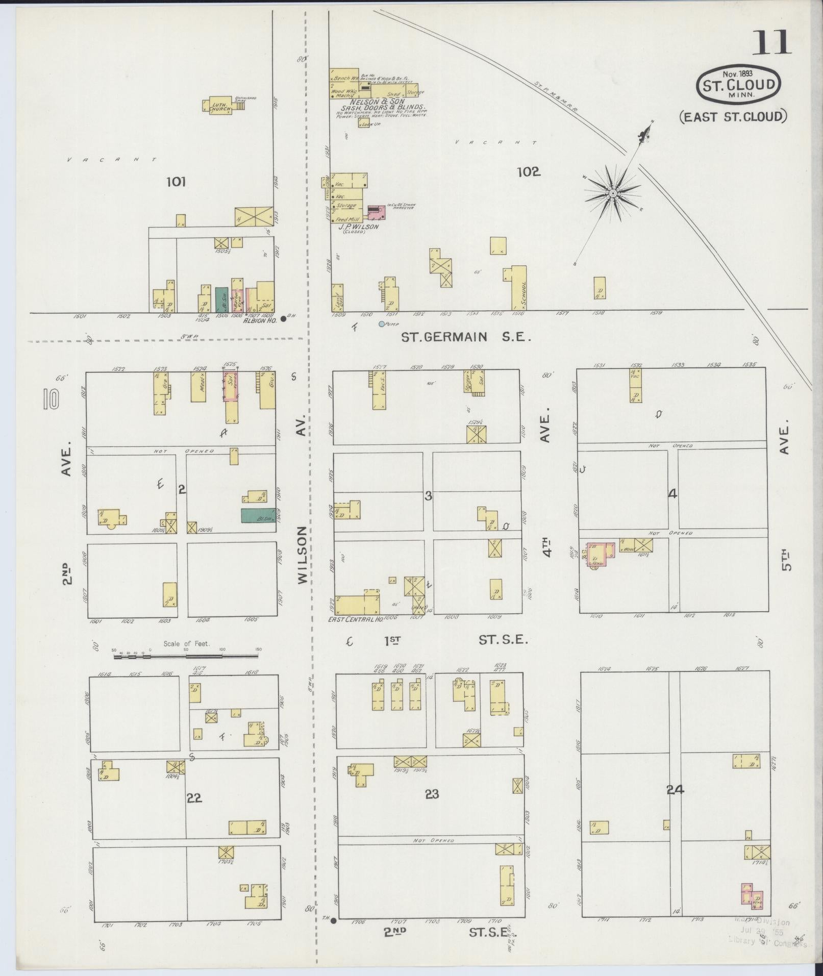 Sanborn Fire Insurance Map from Saint Cloud, Stearns, Benton, and Sherburne Counties, Minnesota (1893), Sheet #0011 - Historic Sanborn Fire Insurance Map Print, vintage old map wall art, antique decor, genealogy gift, Minnesota Minnesota map