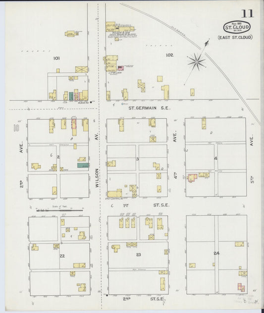 Sanborn Fire Insurance Map from Saint Cloud, Stearns, Benton, and Sherburne Counties, Minnesota (1893), Sheet #0011 - Historic Sanborn Fire Insurance Map Print, vintage old map wall art, antique decor, genealogy gift, Minnesota Minnesota map