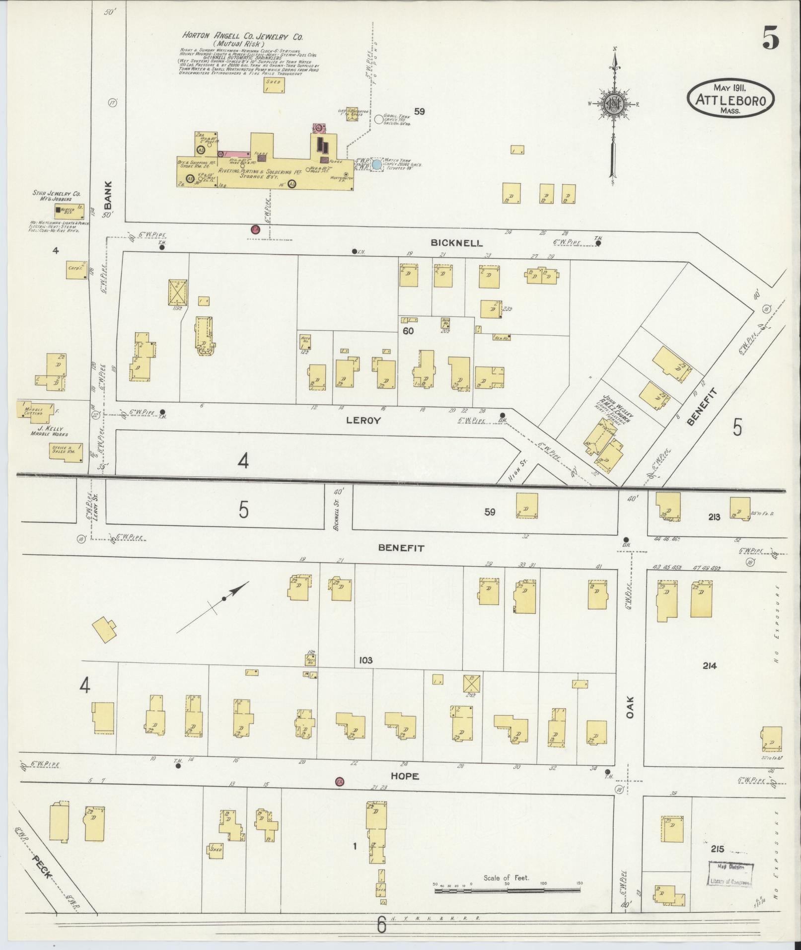 Sanborn Fire Insurance Map from Attleboro, Bristol County, Massachusetts (1911), Sheet #0005 - Historic Sanborn Fire Insurance Map Print, vintage old map wall art, antique decor, genealogy gift, Massachusetts Massachusetts map