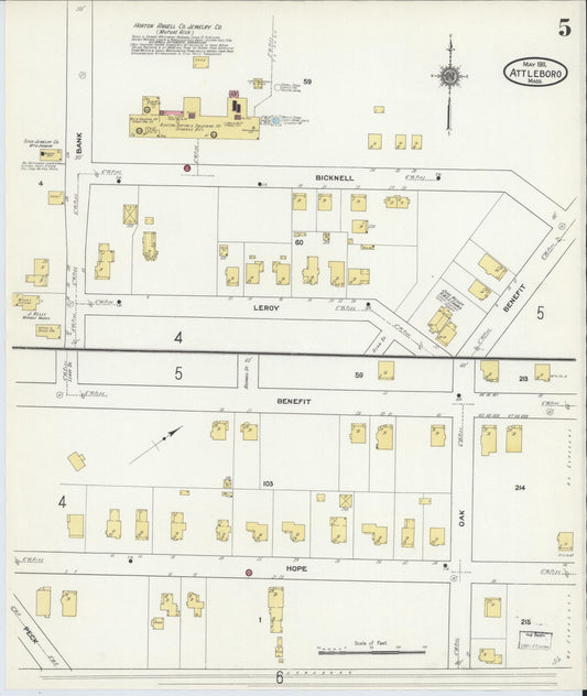 Sanborn Fire Insurance Map from Attleboro, Bristol County, Massachusetts (1911), Sheet #0005 - Historic Sanborn Fire Insurance Map Print, vintage old map wall art, antique decor, genealogy gift, Massachusetts Massachusetts map