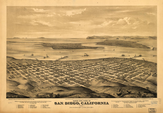Bird's eye view of San Diego, California 1876. (1876) – Historic Bird’s-Eye View Panorama Print