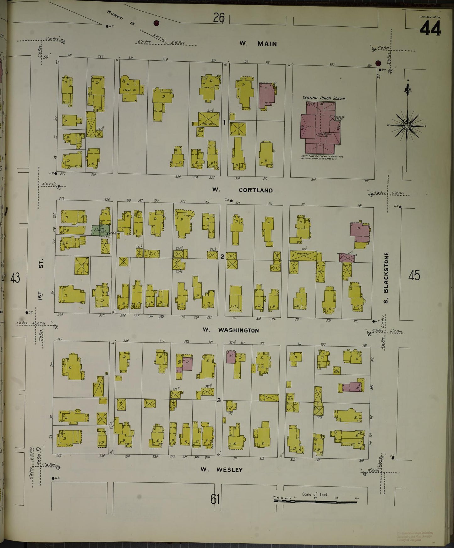 Sanborn Fire Insurance Map from Jackson, Jackson County, Michigan (1907), Sheet #0044 - Complete Map Set gallery image, historic Sanborn map, vintage wall art, Michigan Michigan