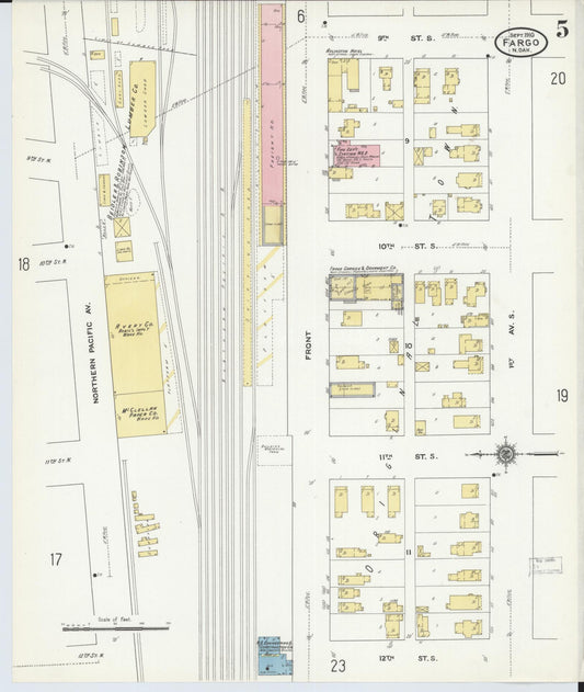 Sanborn Fire Insurance Map from Fargo, Cass County, North Dakota (1910), Sheet #0005 - Historic Sanborn Fire Insurance Map Print, vintage old map wall art, antique decor, genealogy gift, North Dakota North Dakota map