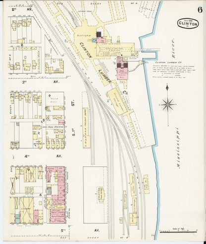 Sanborn Fire Insurance Map from Clinton, Clinton County, Iowa (1890), Sheet #0006 - Historic Sanborn Fire Insurance Map Print, vintage old map wall art