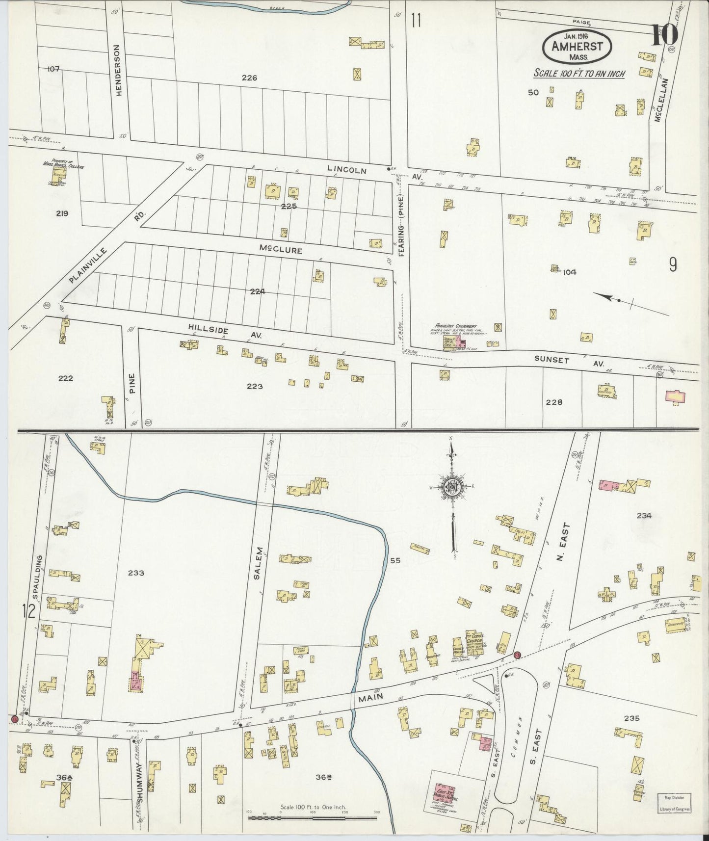 Sanborn Fire Insurance Map from Amherst, Hampshire County, Massachusetts (1916), Sheet #0010 - Complete Map Set gallery image, historic Sanborn map, vintage wall art, Massachusetts Massachusetts