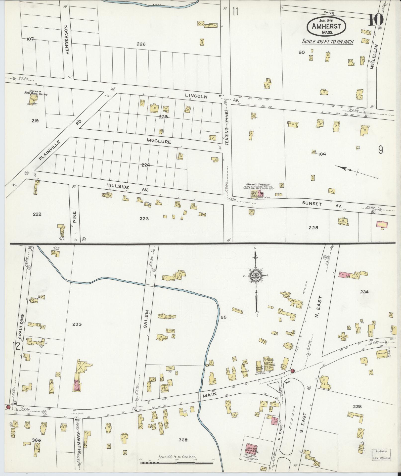 Sanborn Fire Insurance Map from Amherst, Hampshire County, Massachusetts (1916), Sheet #0010 - Complete Map Set gallery image, historic Sanborn map, vintage wall art, Massachusetts Massachusetts