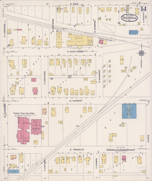 Sanborn Fire Insurance Map from Taylorville, Christian County, Illinois (1922), Sheet #0014 - Historic Sanborn Fire Insurance Map Print, vintage old map wall art, antique decor, genealogy gift, Illinois Illinois map