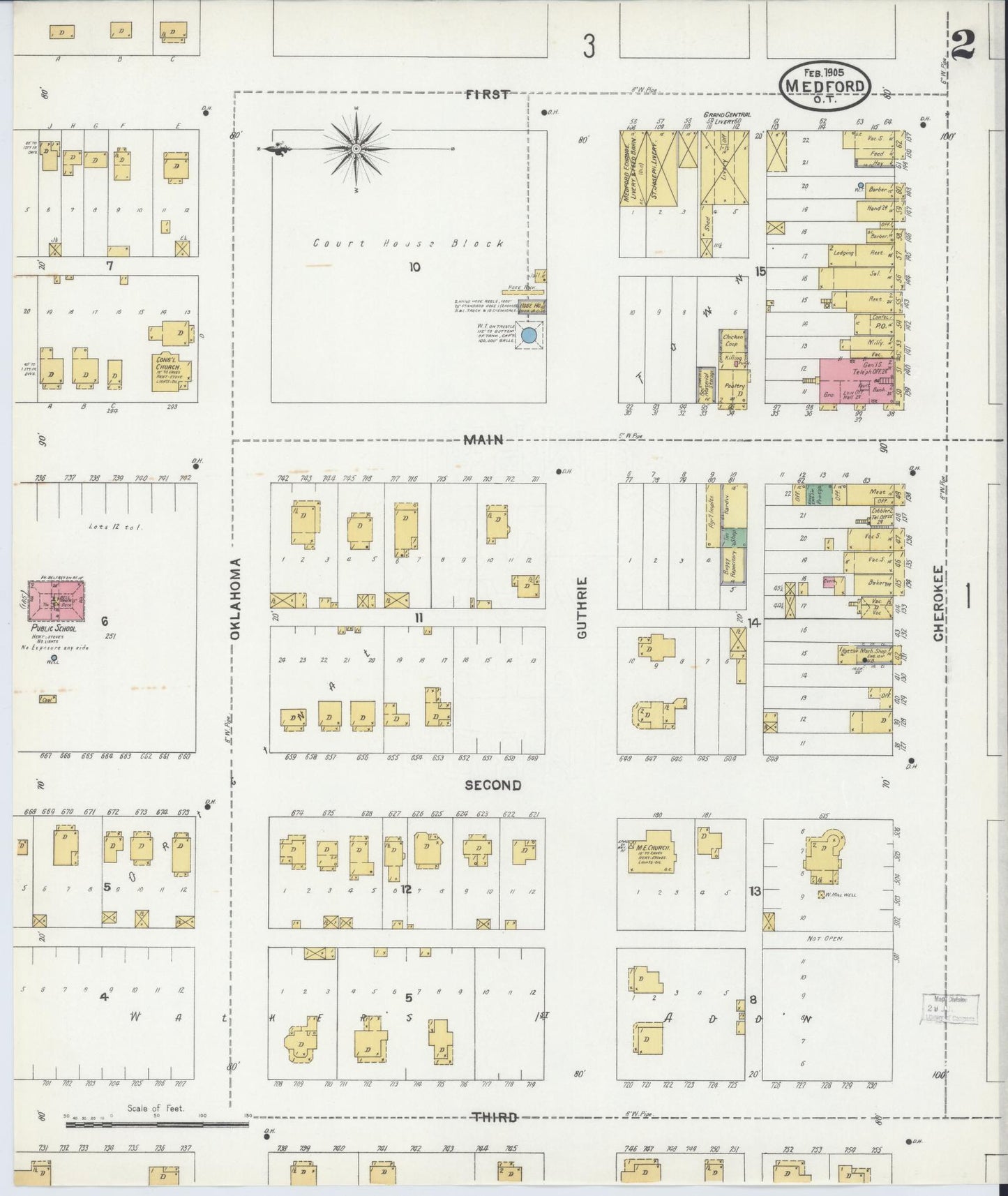 Sanborn Fire Insurance Map from Medford, Grant County, Oklahoma (1905), Sheet #0002 - Complete Map Set gallery image, historic Sanborn map, vintage wall art, Oklahoma Oklahoma