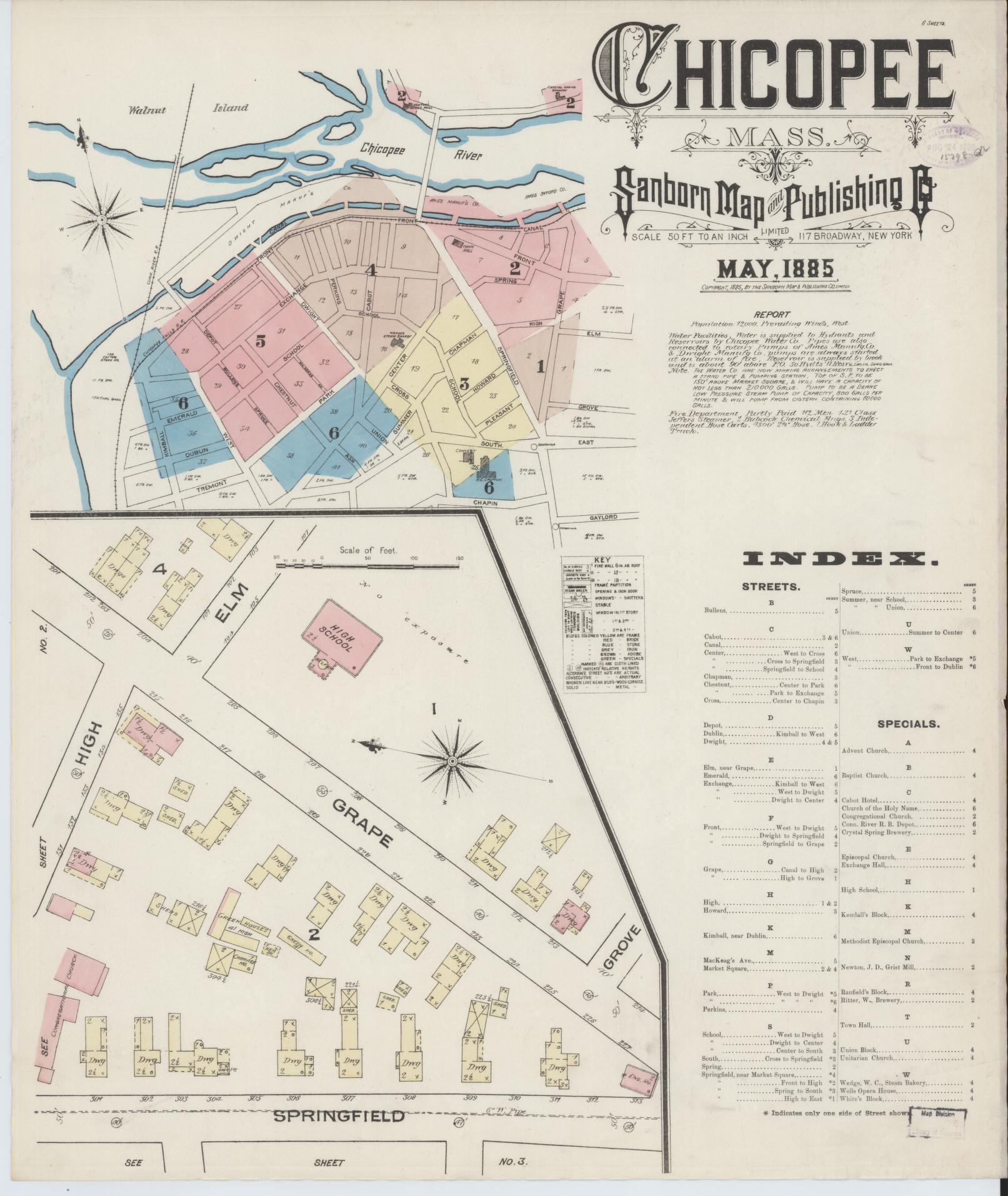 Sanborn Fire Insurance Map from Chicopee, Hampden County, Massachusetts. (1885) – Historic Sanborn Fire Insurance Map Print