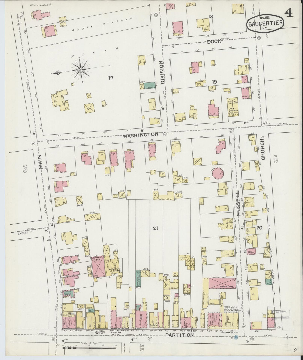 Sanborn Fire Insurance Map from Saugerties, Ulster County, New York (1892), Sheet #0004 - Historic Sanborn Fire Insurance Map Print, vintage old map wall art, antique decor, genealogy gift, New York New York map