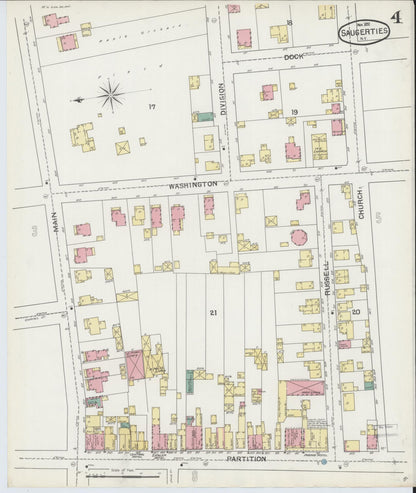 Sanborn Fire Insurance Map from Saugerties, Ulster County, New York (1892), Sheet #0004 - Historic Sanborn Fire Insurance Map Print, vintage old map wall art, antique decor, genealogy gift, New York New York map
