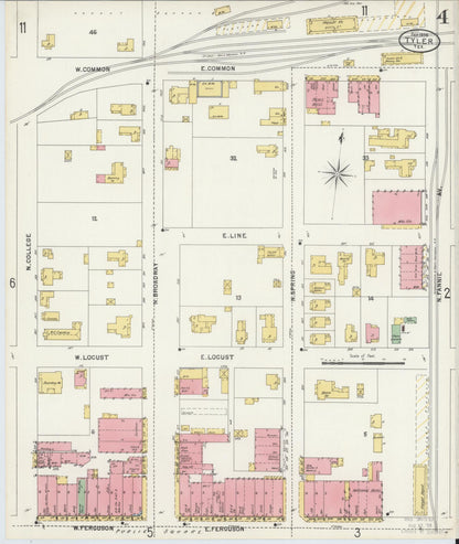 Sanborn Fire Insurance Map from Tyler, Smith County, Texas (1898), Sheet #0004 - Complete Map Set gallery image, historic Sanborn map, vintage wall art, Texas Texas