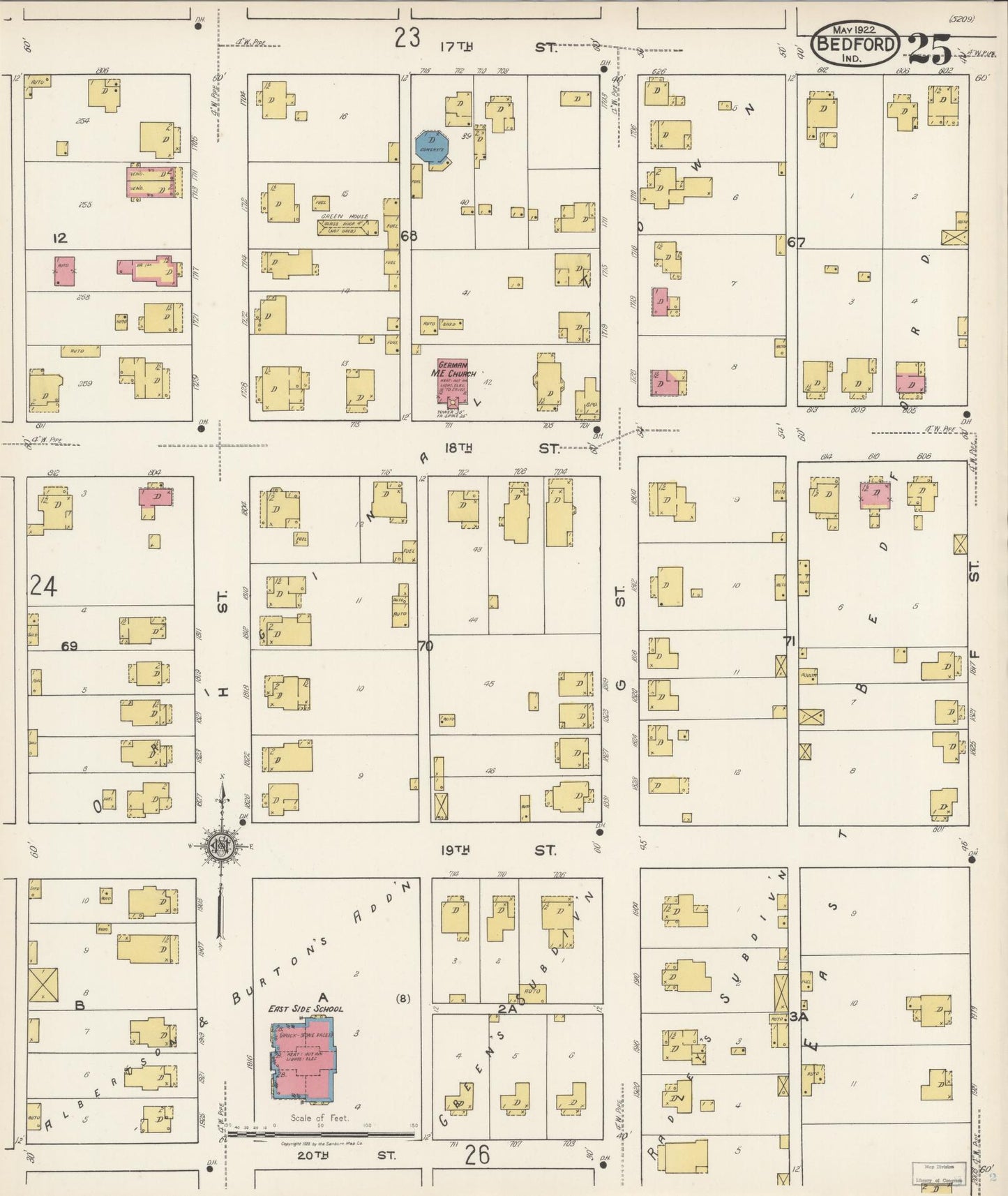 Sanborn Fire Insurance Map from Bedford, Lawrence County, Indiana (1922), Sheet #0025 - Complete Map Set gallery image, historic Sanborn map, vintage wall art, Indiana Indiana