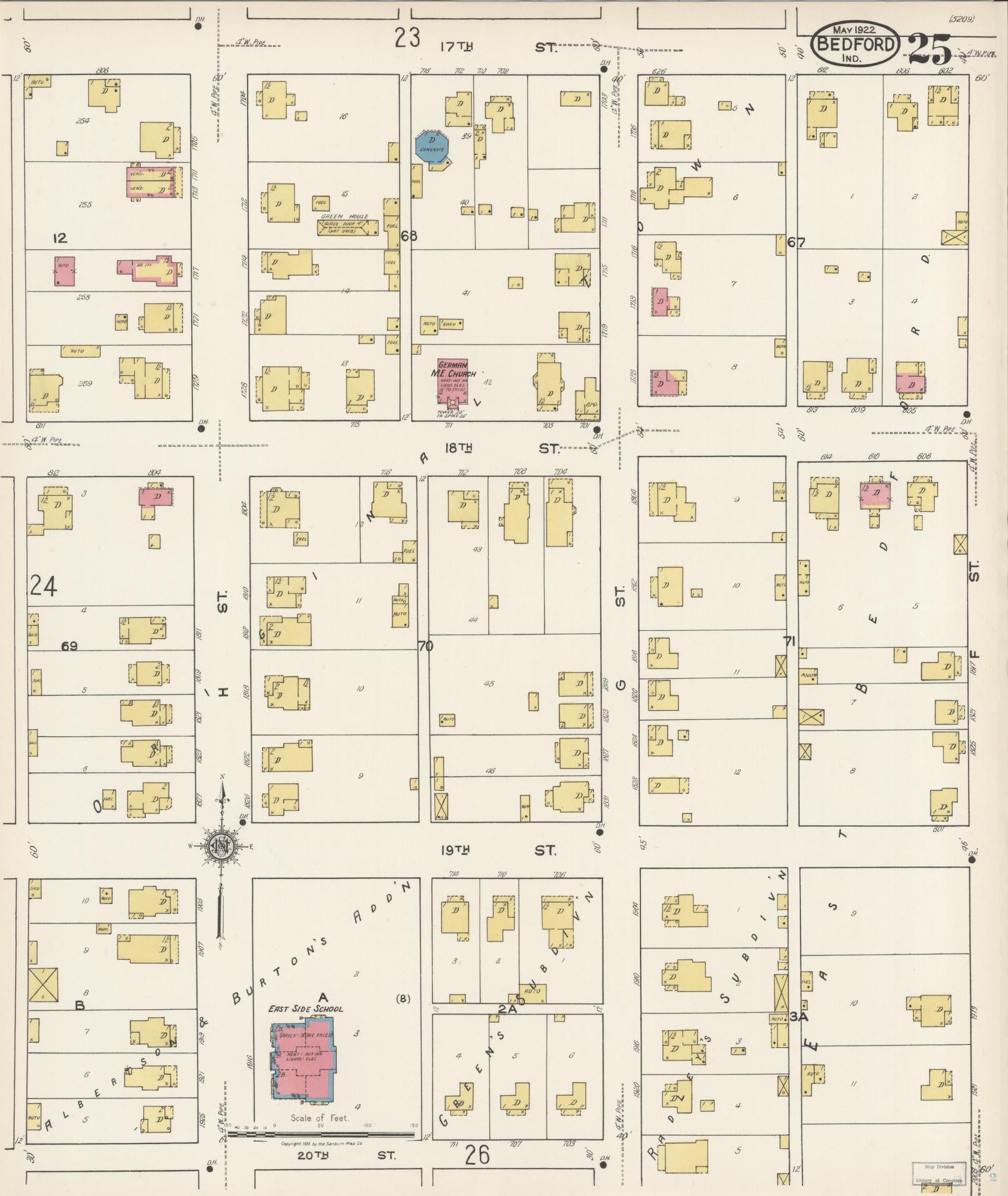 Sanborn Fire Insurance Map from Bedford, Lawrence County, Indiana (1922), Sheet #0025 - Complete Map Set gallery image, historic Sanborn map, vintage wall art, Indiana Indiana