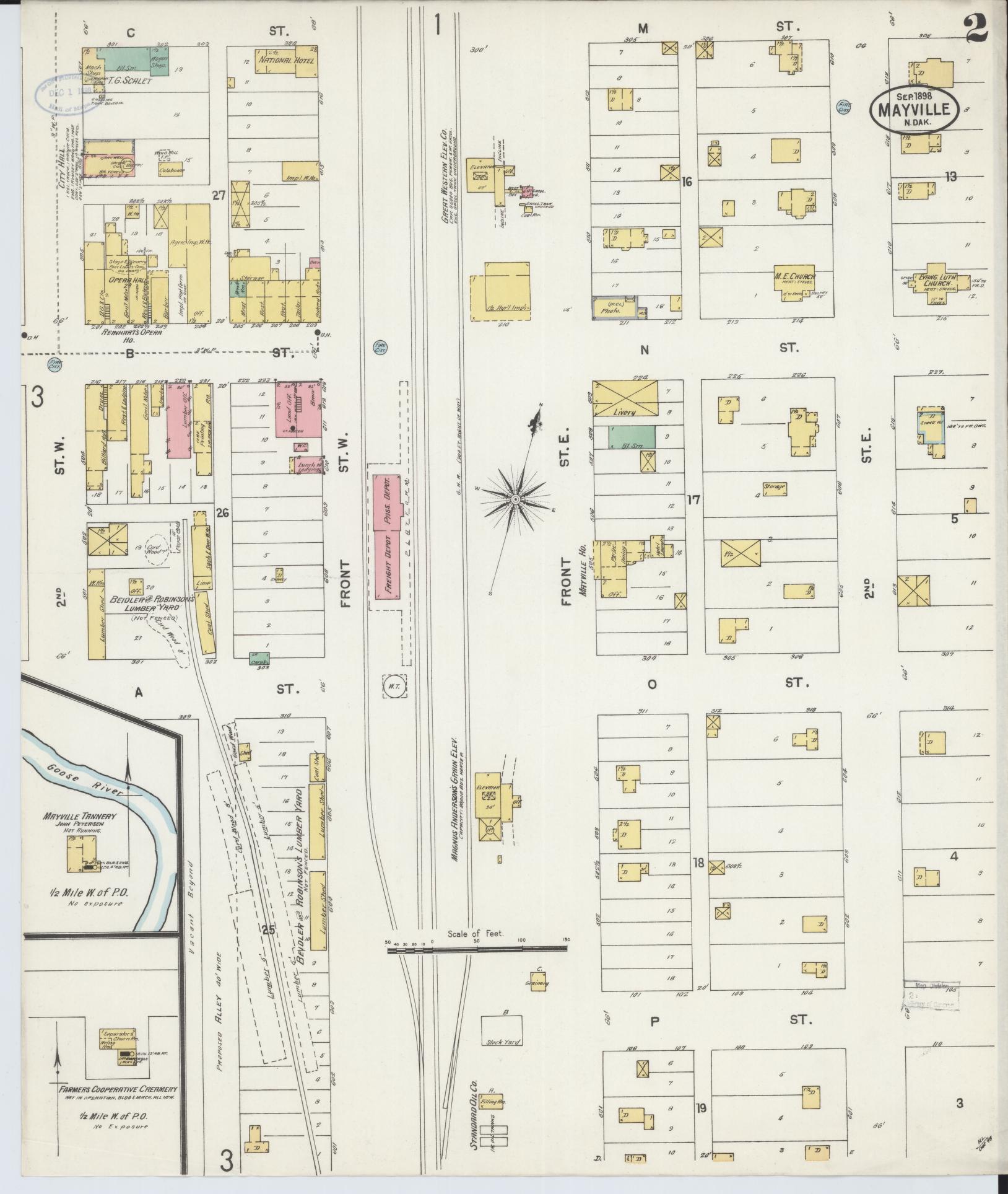 Sanborn Fire Insurance Map from Mayville, Traill County, North Dakota (1898), Sheet #0002 - Complete Map Set gallery image, historic Sanborn map, vintage wall art, North Dakota North Dakota
