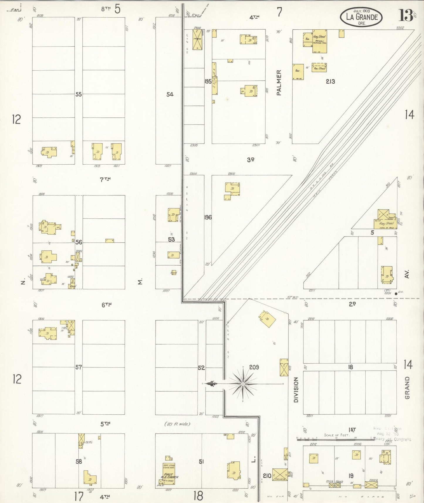 Sanborn Fire Insurance Map from La Grande, Union County, Oregon (1903), Sheet #0013 - Historic Sanborn Fire Insurance Map Print, vintage old map wall art, antique decor, genealogy gift, Oregon Oregon map