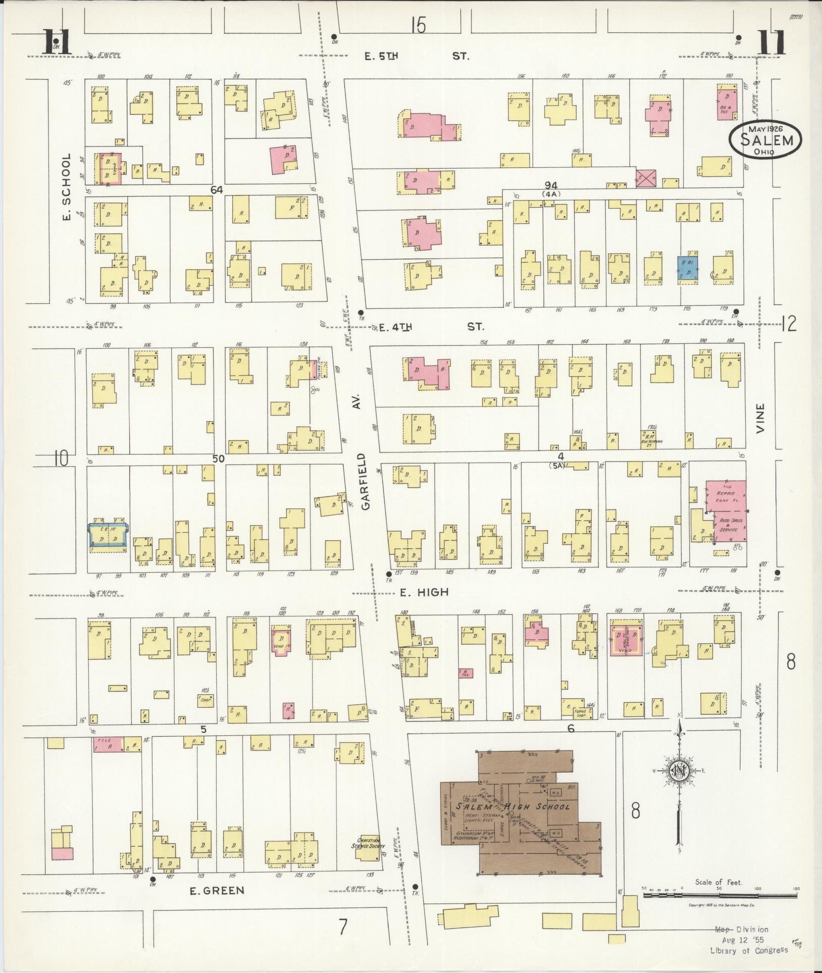Sanborn Fire Insurance Map from Salem, Columbiana County, Ohio (1926), Sheet #0011 - Historic Sanborn Fire Insurance Map Print, vintage old map wall art, antique decor, genealogy gift, Ohio Ohio map
