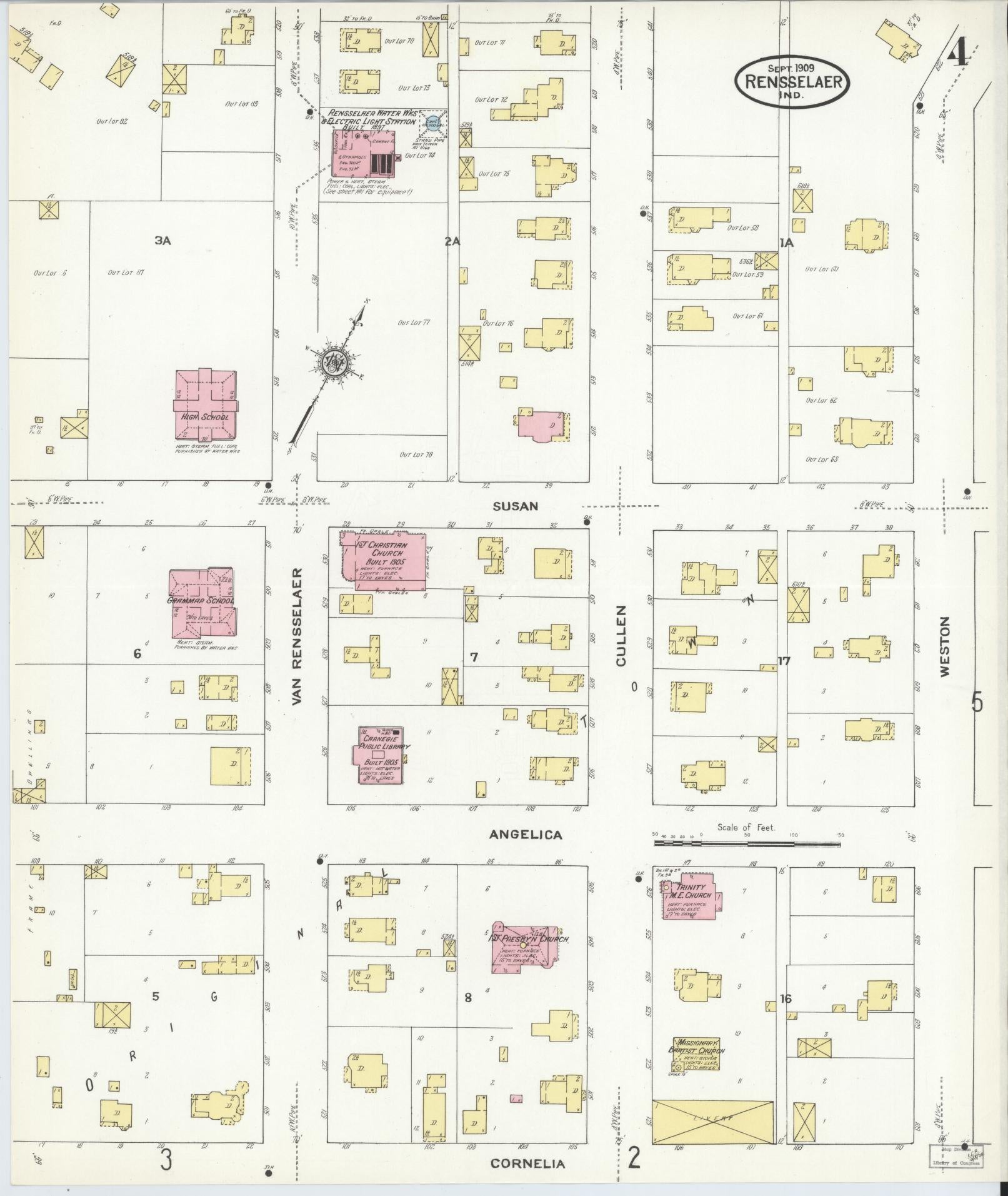 Sanborn Fire Insurance Map from Rensselaer, Jasper County, Indiana (1909), Sheet #0004 - Complete Map Set gallery image, historic Sanborn map, vintage wall art, Indiana Indiana