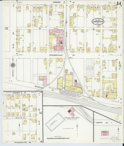 Sanborn Fire Insurance Map from Cambridge, Guernsey County, Ohio (1909), Sheet #0014 - Historic Sanborn Fire Insurance Map Print, vintage old map wall art, antique decor, genealogy gift, Ohio Ohio map