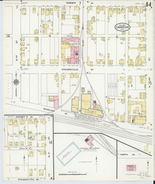 Sanborn Fire Insurance Map from Cambridge, Guernsey County, Ohio (1909), Sheet #0014 - Historic Sanborn Fire Insurance Map Print, vintage old map wall art, antique decor, genealogy gift, Ohio Ohio map