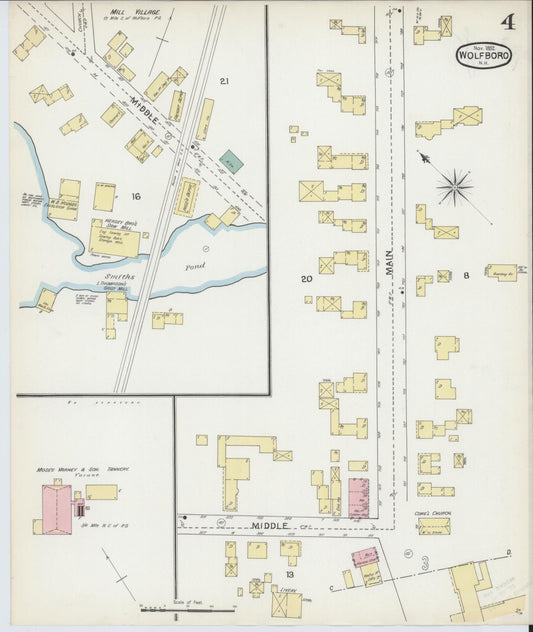 Sanborn Fire Insurance Map from Wolfeboro, Carroll County, New Hampshire (1892), Sheet #0004 - Historic Sanborn Fire Insurance Map Print, vintage old map wall art, antique decor, genealogy gift, New Hampshire New Hampshire map