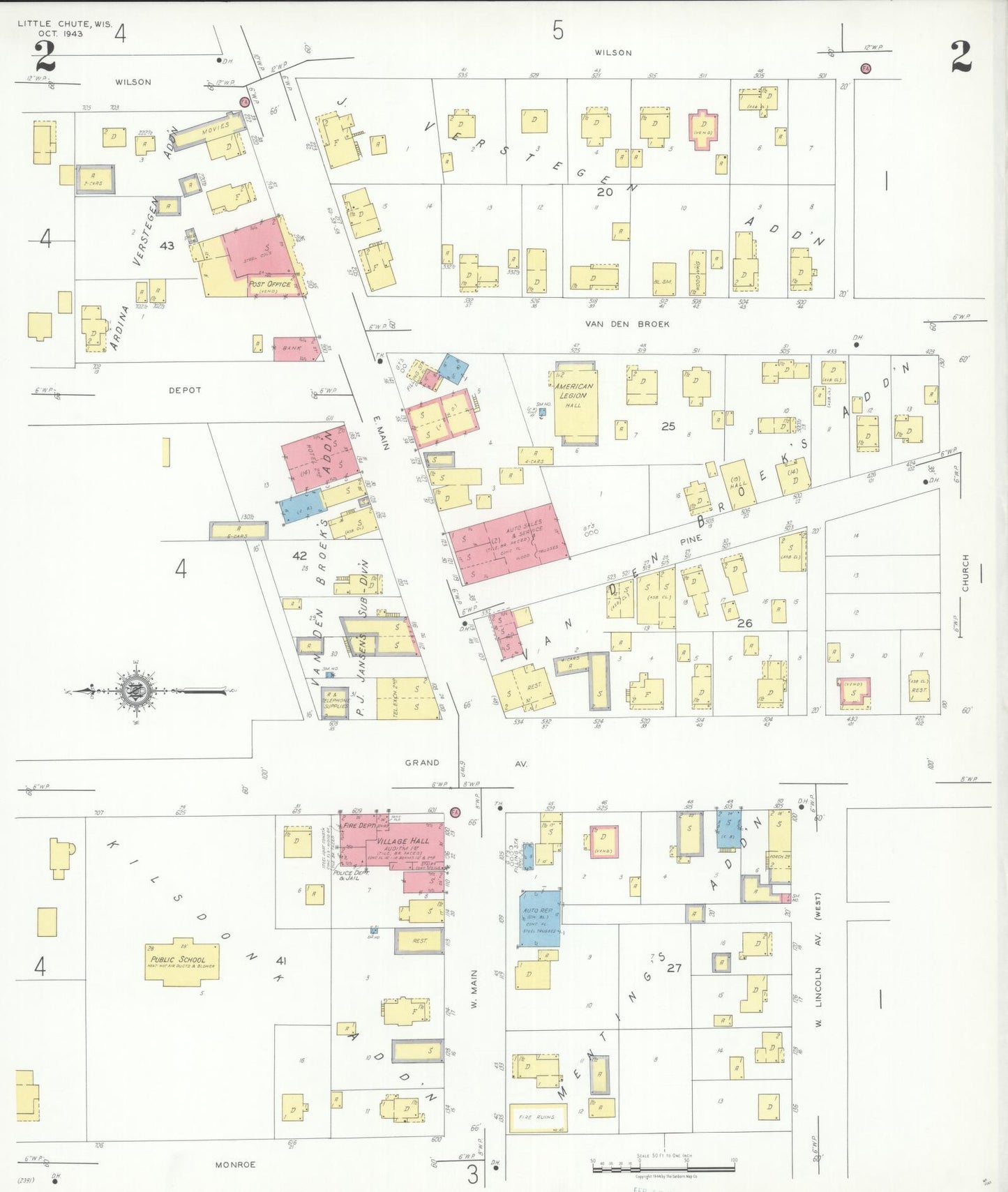 Sanborn Fire Insurance Map from Little Chute, Outagamie County, Wisconsin (1943), Sheet #0002 - Historic Sanborn Fire Insurance Map Print, vintage old map wall art, antique decor, genealogy gift, Wisconsin Wisconsin map