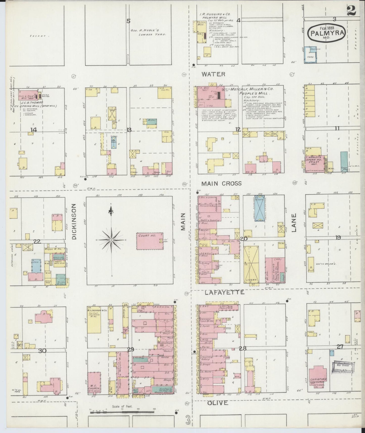 Sanborn Fire Insurance Map from Palmyra, Marion County, Missouri (1893), Sheet #0002 - Historic Sanborn Fire Insurance Map Print, vintage old map wall art, antique decor, genealogy gift, Missouri Missouri map