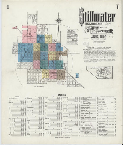 Sanborn Fire Insurance Map from Stillwater, Payne County, Oklahoma (1924), Sheet #0001 - Complete Map Set gallery image, historic Sanborn map, vintage wall art, Oklahoma Oklahoma
