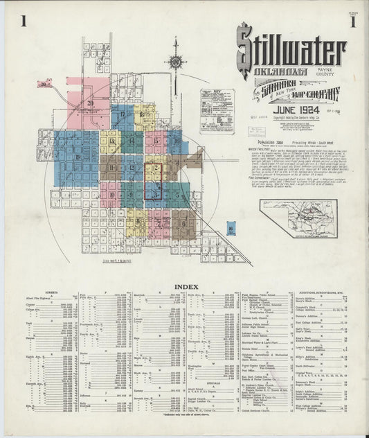 Sanborn Fire Insurance Map from Stillwater, Payne County, Oklahoma (1924), Sheet #0001 - Complete Map Set gallery image, historic Sanborn map, vintage wall art, Oklahoma Oklahoma