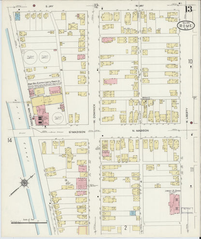 Sanborn Fire Insurance Map from Rome, Oneida County, New York (1914), Sheet #0013 - Historic Sanborn Fire Insurance Map Print, vintage old map wall art, antique decor, genealogy gift, New York New York map