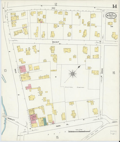 Sanborn Fire Insurance Map from Winsted, Litchfield County, Connecticut (1909), Sheet #0014 - Complete Map Set gallery image, historic Sanborn map, vintage wall art, Connecticut Connecticut