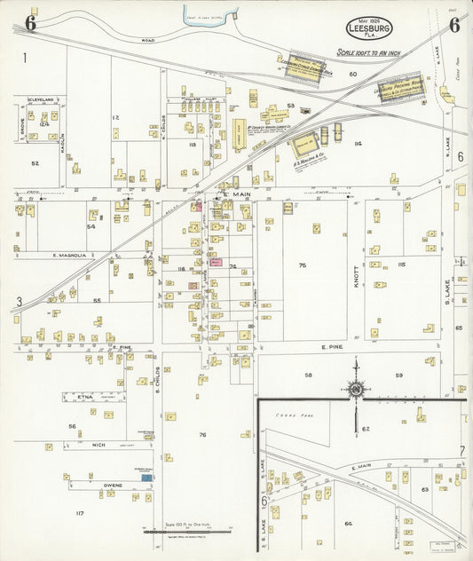 Sanborn Fire Insurance Map from Leesburg, Lake County, Florida (1924), Sheet #0006 - Historic Sanborn Fire Insurance Map Print, vintage old map wall art, antique decor, genealogy gift, Florida Florida map