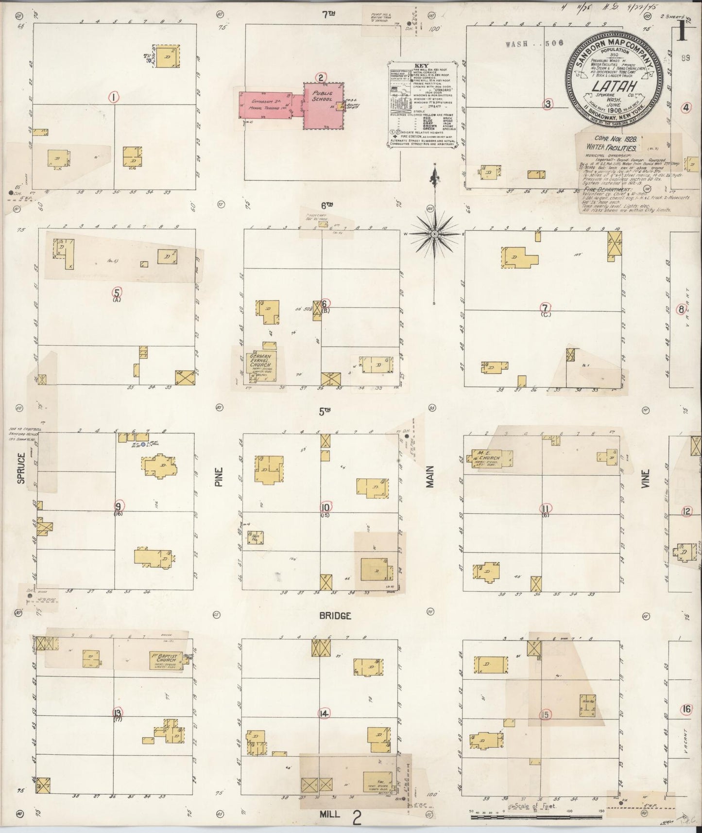 Sanborn Fire Insurance Map from Latah, Spokane County, Washington (1928), Sheet #0001 - Complete Map Set gallery image, historic Sanborn map, vintage wall art, Washington Washington