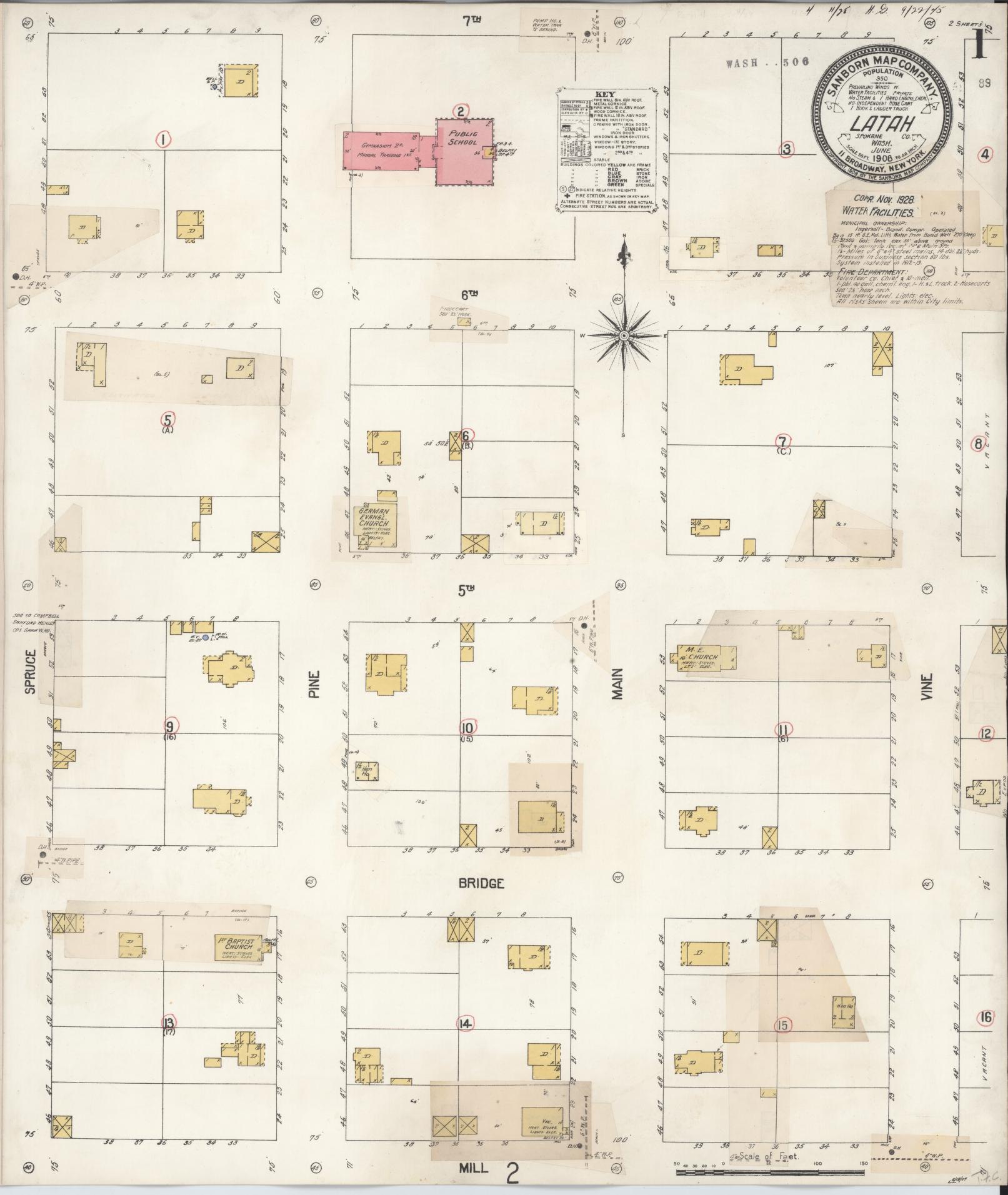 Sanborn Fire Insurance Map from Latah, Spokane County, Washington (1928), Sheet #0001 - Complete Map Set gallery image, historic Sanborn map, vintage wall art, Washington Washington