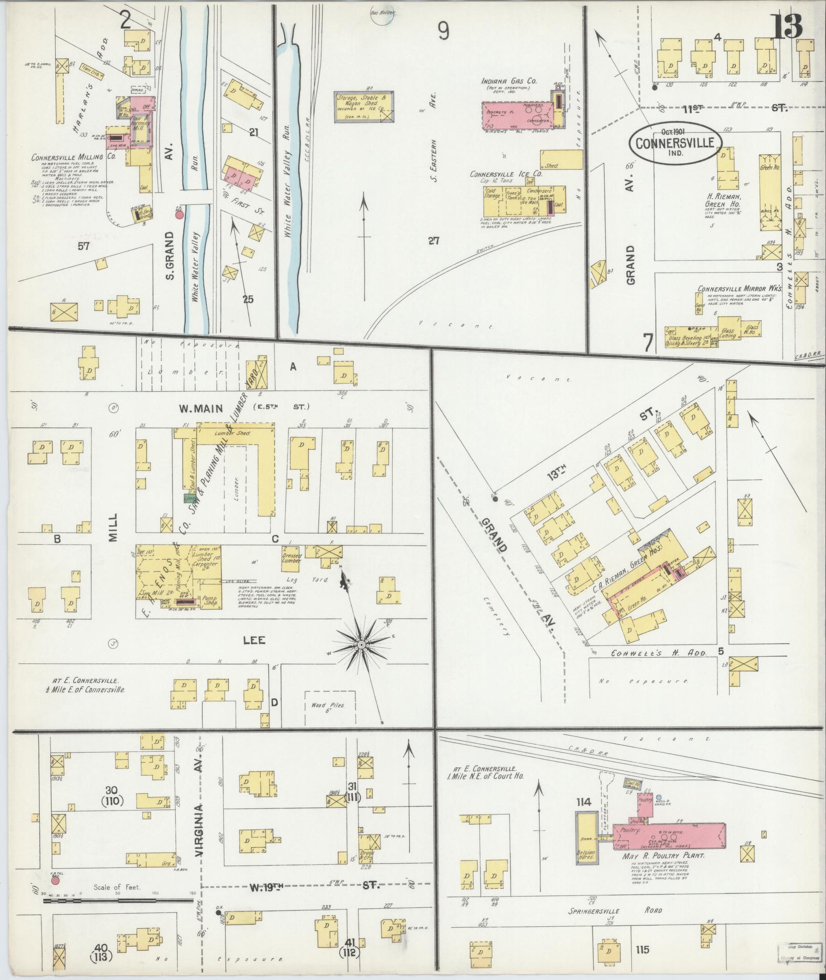 Sanborn Fire Insurance Map from Connersville, Fayette County, Indiana (1901), Sheet #0013 - Complete Map Set gallery image, historic Sanborn map, vintage wall art, Indiana Indiana