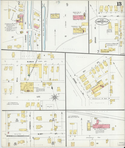 Sanborn Fire Insurance Map from Connersville, Fayette County, Indiana (1901), Sheet #0013 - Complete Map Set gallery image, historic Sanborn map, vintage wall art, Indiana Indiana