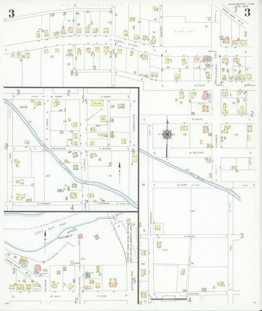 Sanborn Fire Insurance Map from Manchester, Coffee County, Tennessee (1940), Sheet #0003 - Historic Sanborn Fire Insurance Map Print, vintage old map wall art, antique decor, genealogy gift, Tennessee Tennessee map