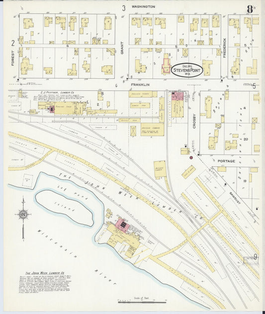 Sanborn Fire Insurance Map from Stevens Point, Portage County, Wisconsin (1912), Sheet #0008 - Historic Sanborn Fire Insurance Map Print, vintage old map wall art, antique decor, genealogy gift, Wisconsin Wisconsin map