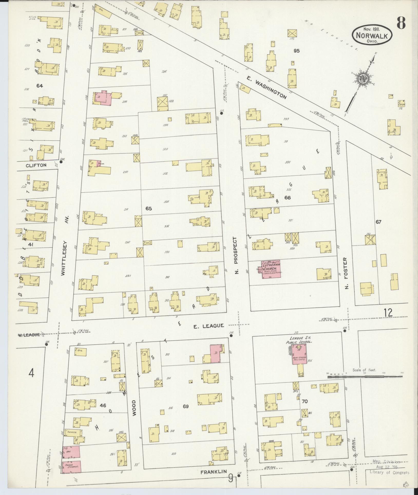 Sanborn Fire Insurance Map from Norwalk, Huron County, Ohio (1911), Sheet #0008 - Historic Sanborn Fire Insurance Map Print, vintage old map wall art, antique decor, genealogy gift, Ohio Ohio map
