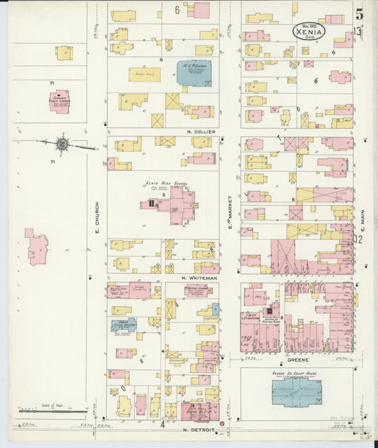 Sanborn Fire Insurance Map from Xenia, Greene County, Ohio (1910), Sheet #0005 - Historic Sanborn Fire Insurance Map Print, vintage old map wall art, antique decor, genealogy gift, Ohio Ohio map