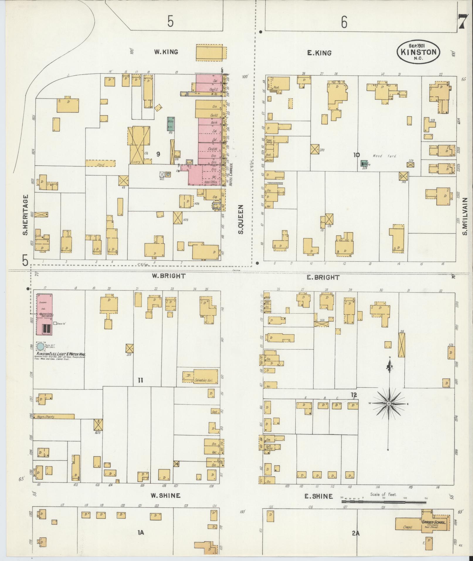 Sanborn Fire Insurance Map from Kinston, Lenoir County, North Carolina (1901), Sheet #0007 - Complete Map Set gallery image, historic Sanborn map, vintage wall art, North Carolina North Carolina
