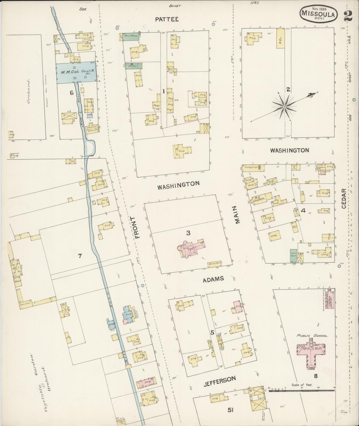 Sanborn Fire Insurance Map from Missoula, Missoula County, Montana (1888), Sheet #0002 - Complete Map Set gallery image, historic Sanborn map, vintage wall art, Montana Montana