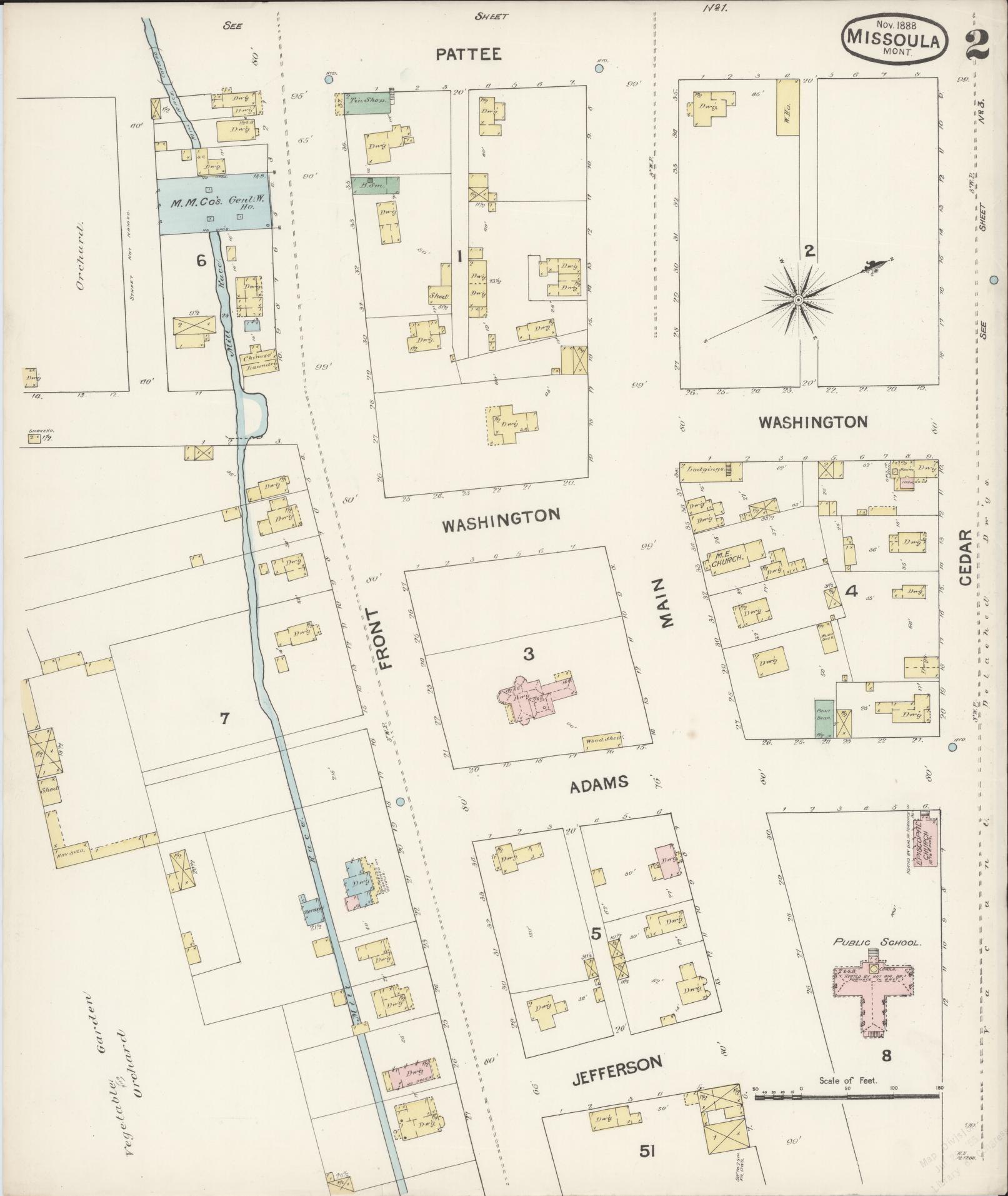 Sanborn Fire Insurance Map from Missoula, Missoula County, Montana (1888), Sheet #0002 - Complete Map Set gallery image, historic Sanborn map, vintage wall art, Montana Montana
